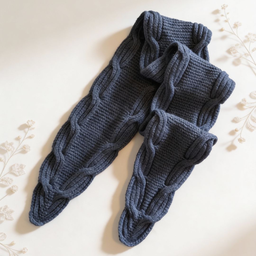 Bølgedans - skjerf med brede fletter - Strikkeredet Design - Strikkeoppskrift
