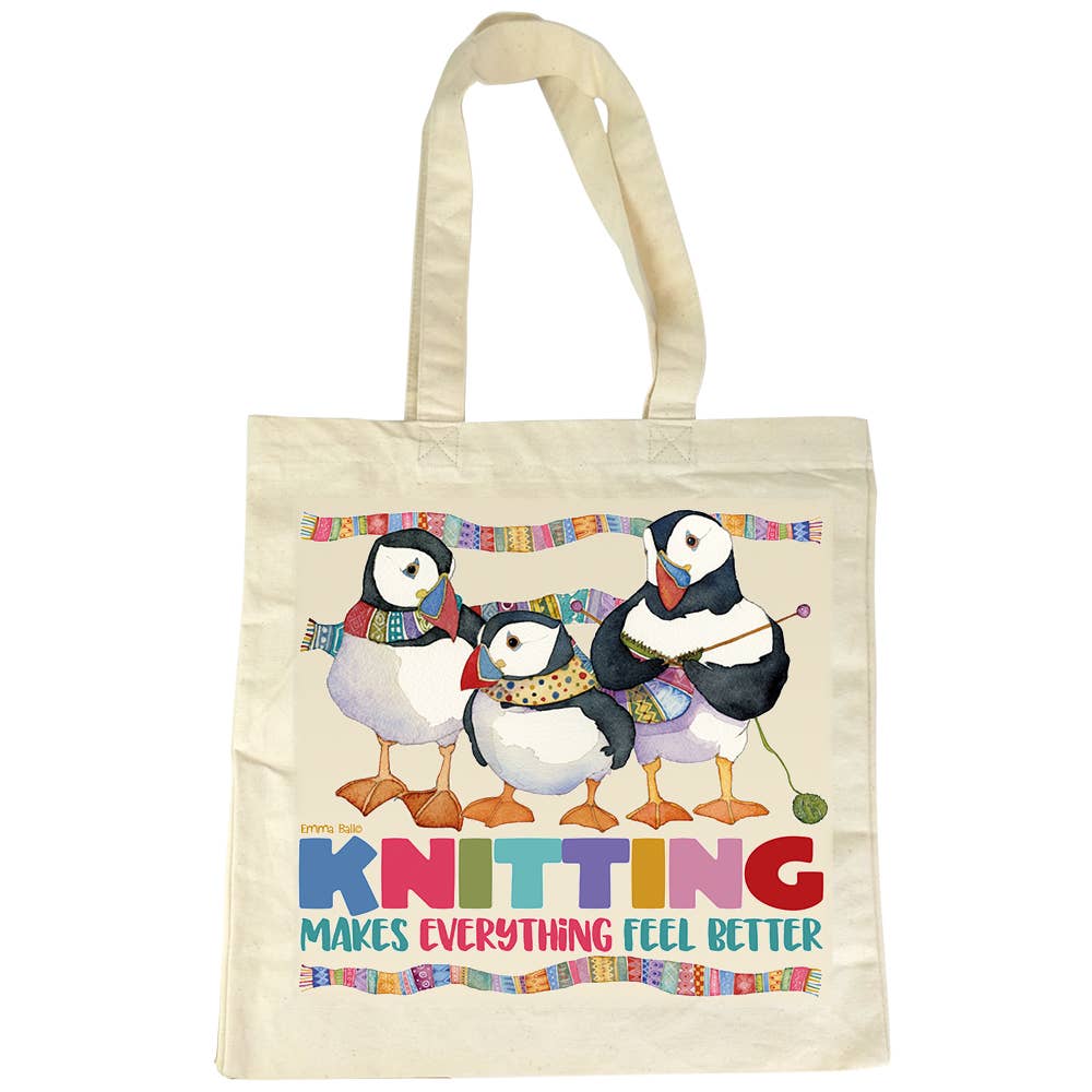 Totebag – Knitting Makes Everything Better – Emma Ball - Strikkeredet Design - Prosjektveske