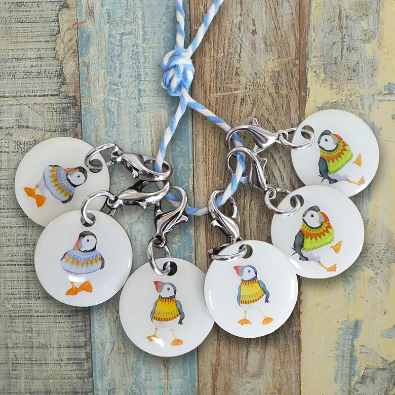 Maskemarkører i boks – karabinkrok – Woolly Puffins II – Emma Ball