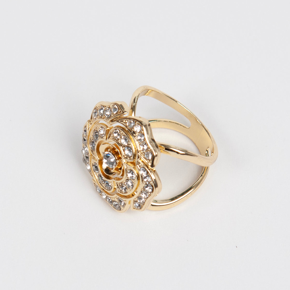 Skjerf ring Blomst med strass stor størrelse gull