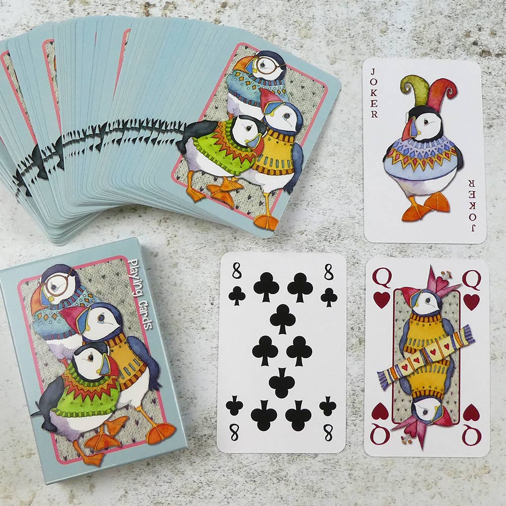 Spillkort i boks – Woolly Puffins – Emma Ball