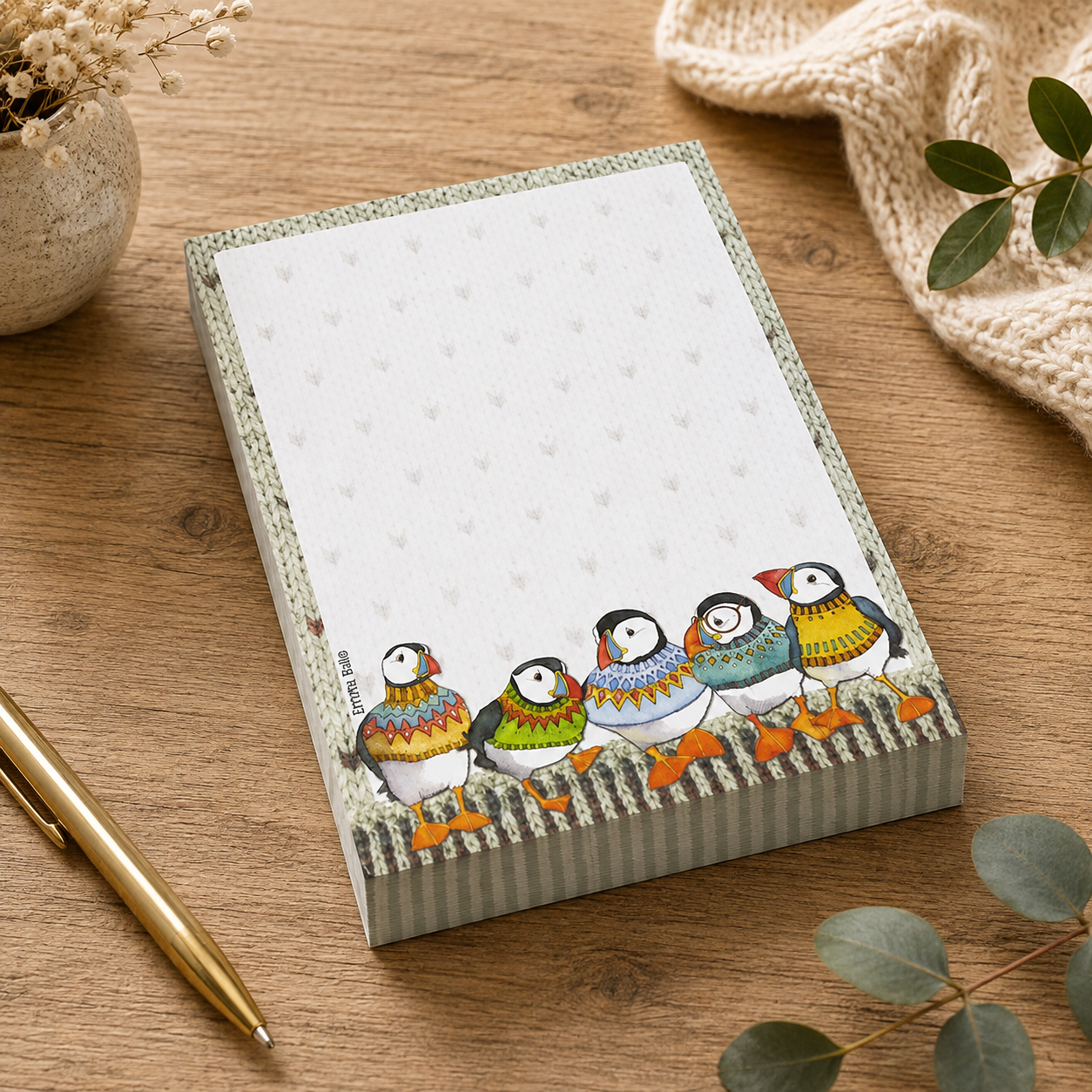 Notatblokk A6 – Woolly Puffins – Emma Ball