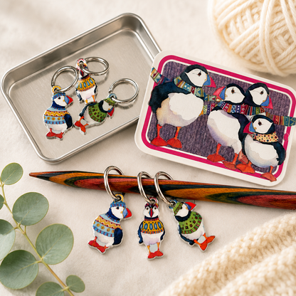 Maskemarkører i boks – ring – Woolly Puffins (figur) – Emma Ball
