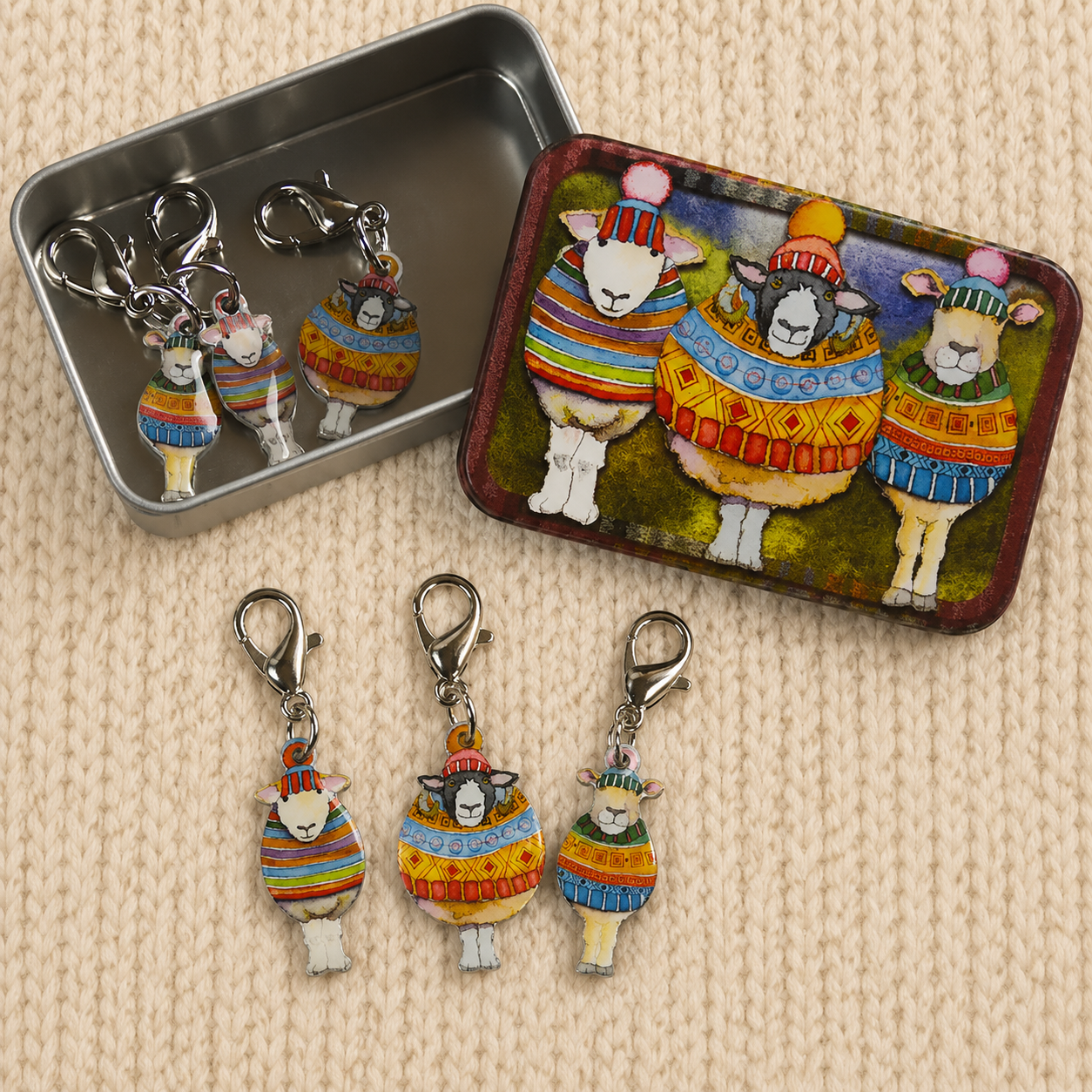 Maskemarkører i boks – karabinkrok – Sheep In Stripes (figur) – Emma Ball