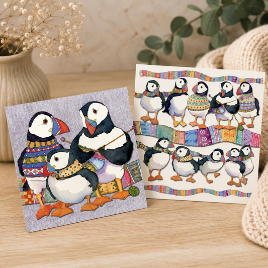 Kortpakke (10 stk) – Puffins In Scarves – Emma Ball