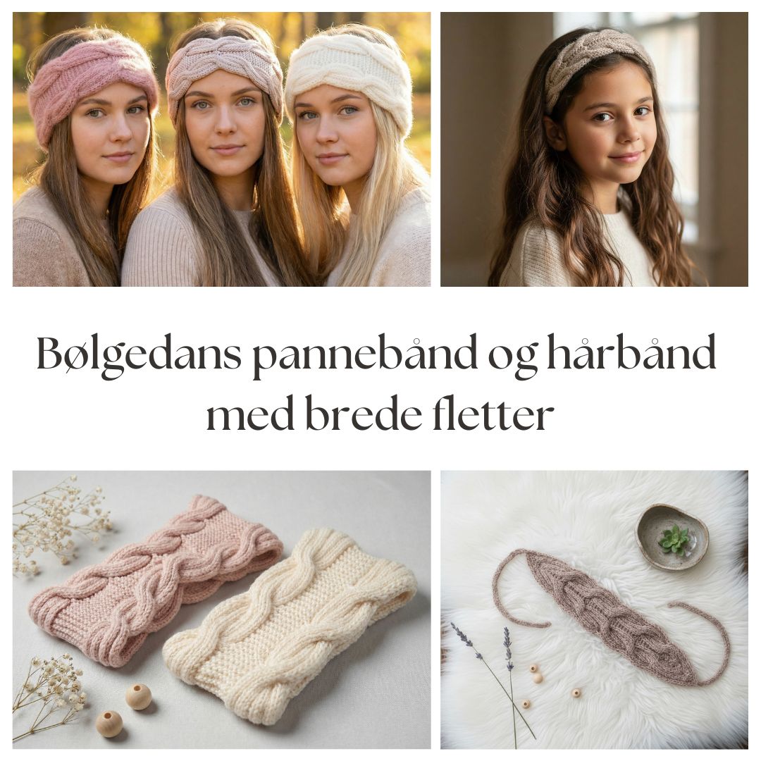 Bølgedans pannebånd og hårbånd med brede fletter - Strikkeredet Design - Strikkeoppskrift