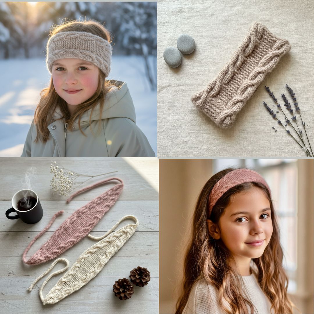 Bølgedans pannebånd og hårbånd med smale fletter - Strikkeredet Design - Strikkeoppskrift