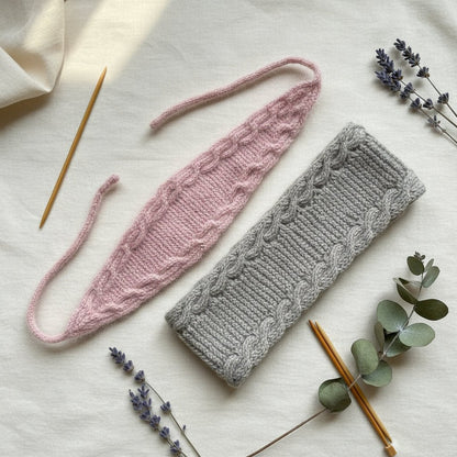 Bølgedans pannebånd og hårbånd med smale fletter - Strikkeredet Design - Strikkeoppskrift