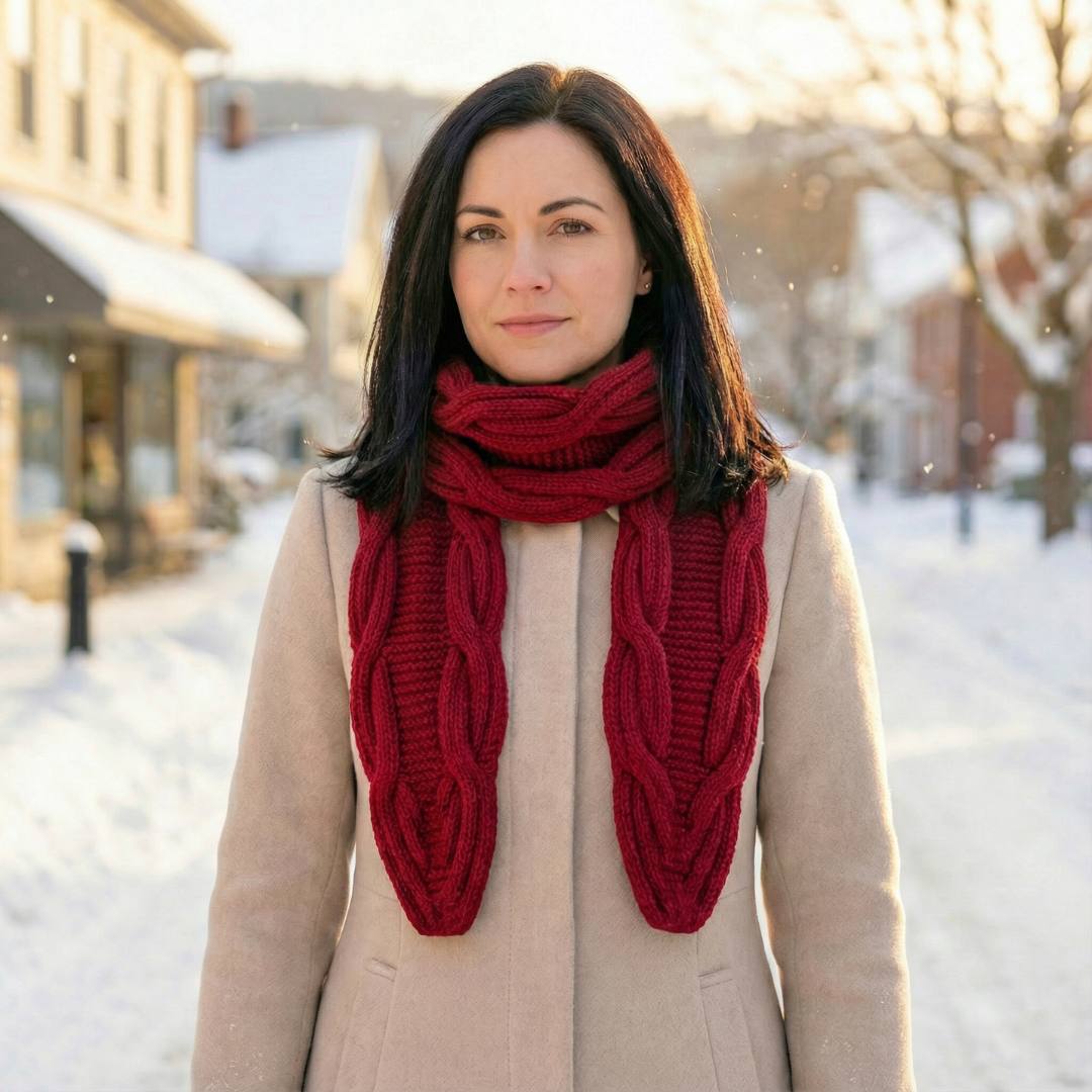 Bølgedans - skjerf med brede fletter - Strikkeredet Design - Strikkeoppskrift