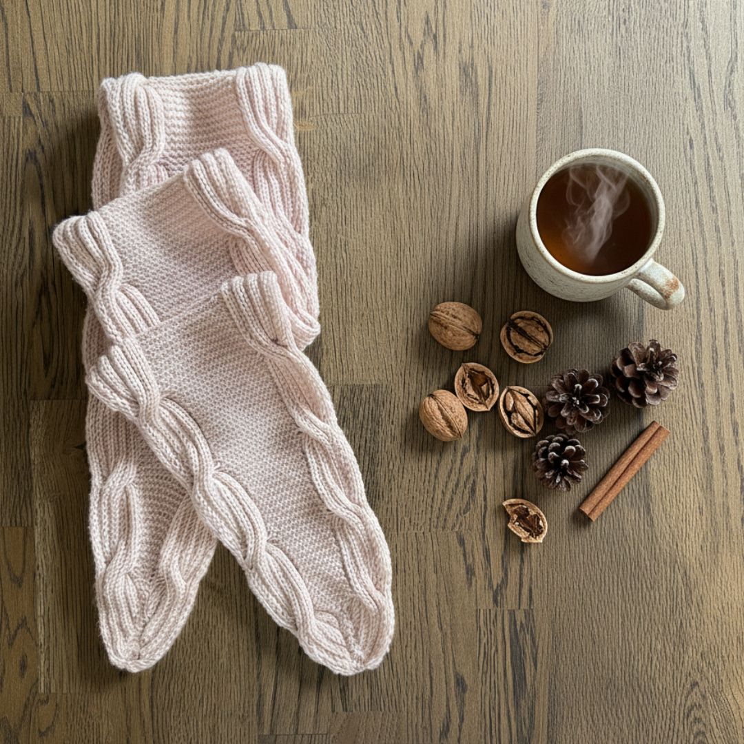 Bølgedans - skjerf med brede fletter - Strikkeredet Design - Strikkeoppskrift