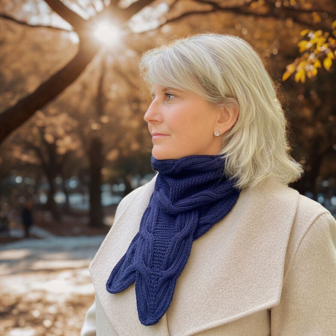 Bølgedans - skjerf med brede fletter - Strikkeredet Design - Strikkeoppskrift