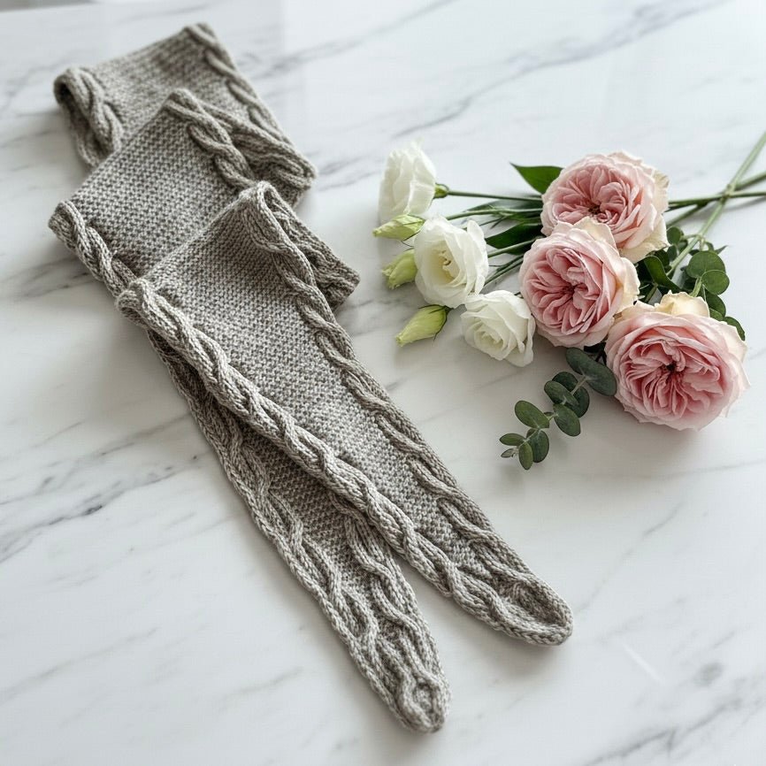 Bølgedans - skjerf med smale fletter - Strikkeredet Design - Strikkeoppskrift