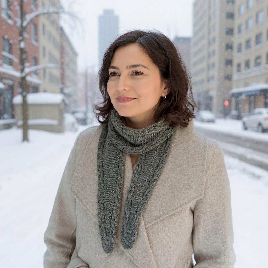 Bølgedans - skjerf med smale fletter - Strikkeredet Design - Strikkeoppskrift