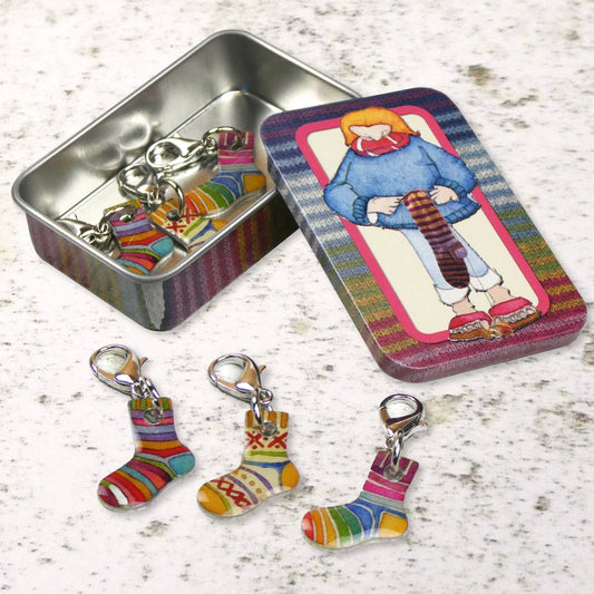 Emma Ball maskemarkører med karabinkrok i boks – Socks - Strikkeredet Design - Annet strikketilbehør