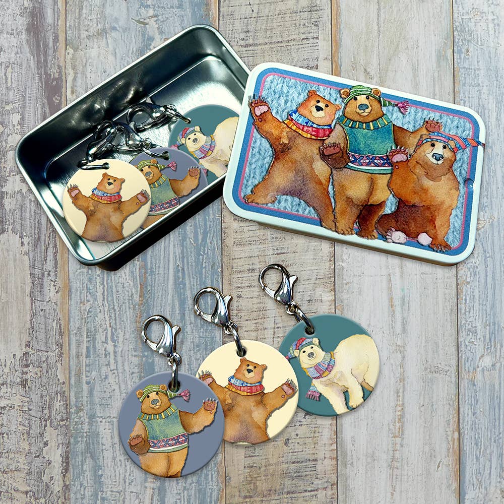 Emma Ball maskemarkører med karabinkrok i boks – Woolly bears - Strikkeredet Design - Annet strikketilbehør