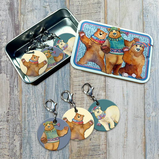 Emma Ball maskemarkører med karabinkrok i boks – Woolly bears - Strikkeredet Design - Annet strikketilbehør