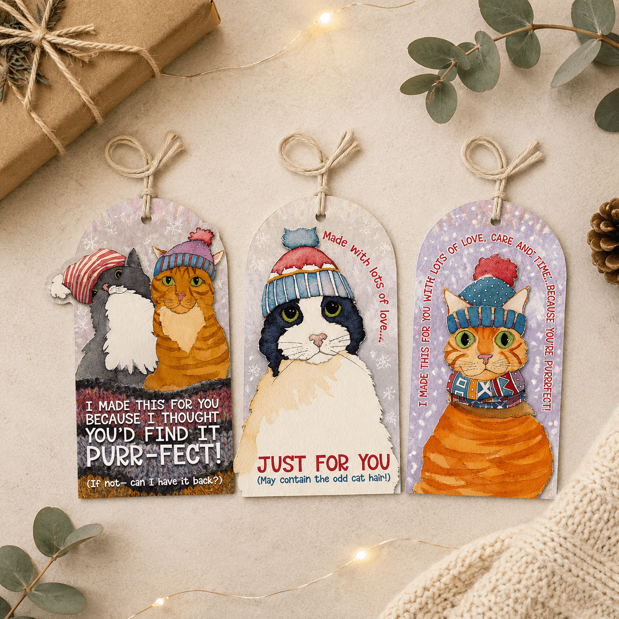 Gavelapper (12 stk) – Cats In Hats – Emma Ball - Strikkeredet Design -