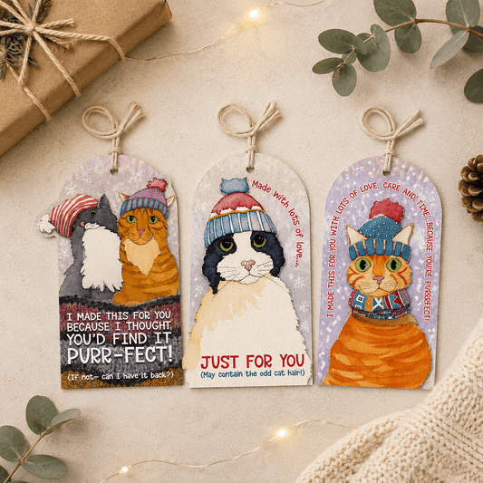 Gavelapper (12 stk) – Cats In Hats – Emma Ball - Strikkeredet Design -