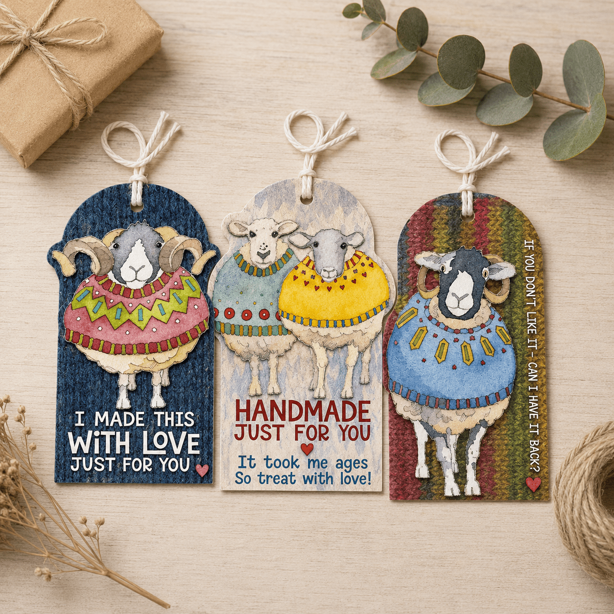 Gavelapper (12 stk) – Sheep In Sweaters – Emma Ball - Strikkeredet Design -