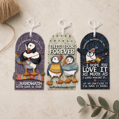 Gavelapper (12 stk) – Woolly Puffins – Emma Ball - Strikkeredet Design - Annet strikketilbehør
