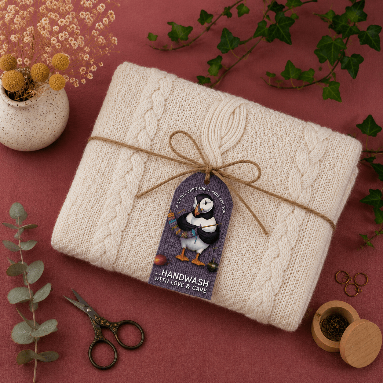 Gavelapper (12 stk) – Woolly Puffins – Emma Ball - Strikkeredet Design - Annet strikketilbehør