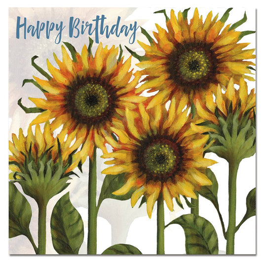 Gratulasjonskort – birthday sunflowers – Emma Ball - Strikkeredet Design - 