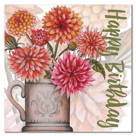 Gratulasjonskort – dahlias birthday – Emma Ball - Strikkeredet Design - 