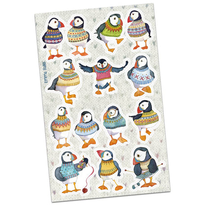 Klistremerker – Woolly Puffins – Emma Ball - Strikkeredet Design - 