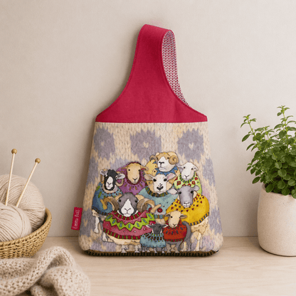 Liten håndleddsveske – Sheep In Sweaters – Emma Ball - Strikkeredet Design -