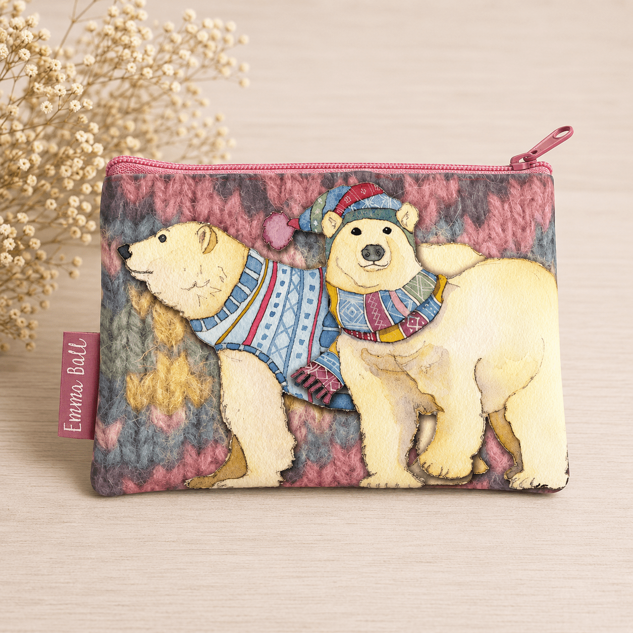 Liten tilbehørsveske – Polar Bears – Emma B - Strikkeredet Design -