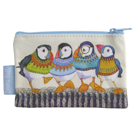 Liten tilbehørsveske – woolly puffins – Emma Ball - Strikkeredet Design - 