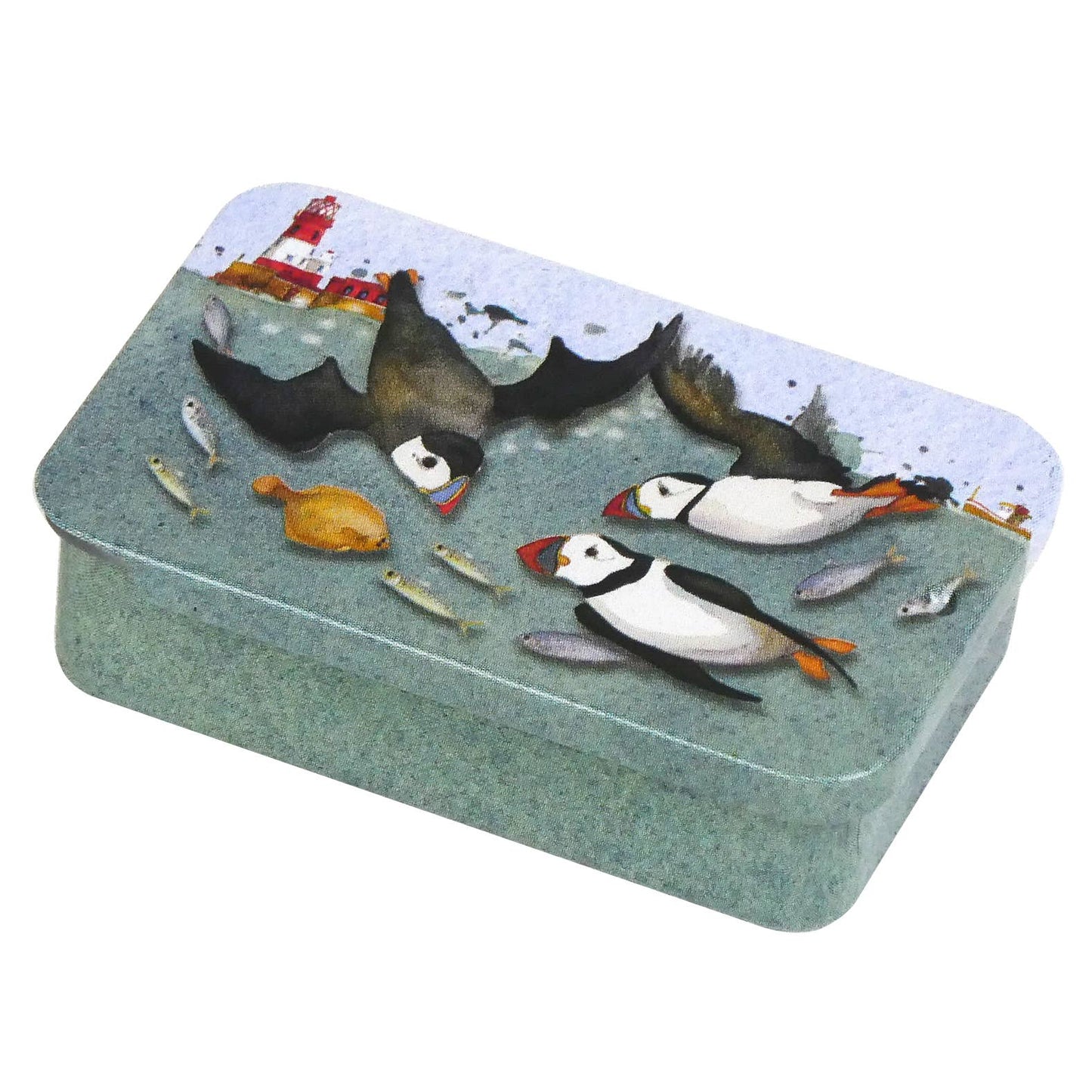 Maskemarkører i boks – diving puffins – Emma Ball - Strikkeredet Design - 