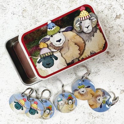 Maskemarkører i boks – happy sheep – Emma Ball - Strikkeredet Design - 
