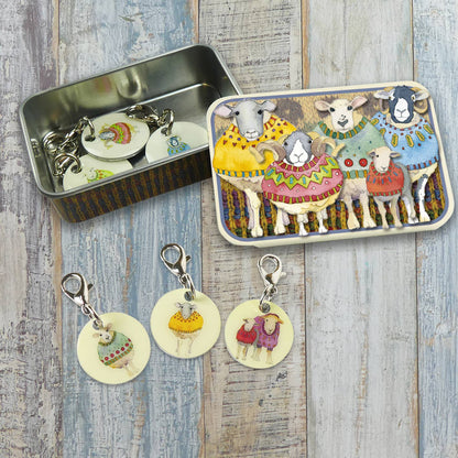 Maskemarkører i boks – karabinkrok – Sheep In Sweaters II – Emma Ball - Strikkeredet Design - 
