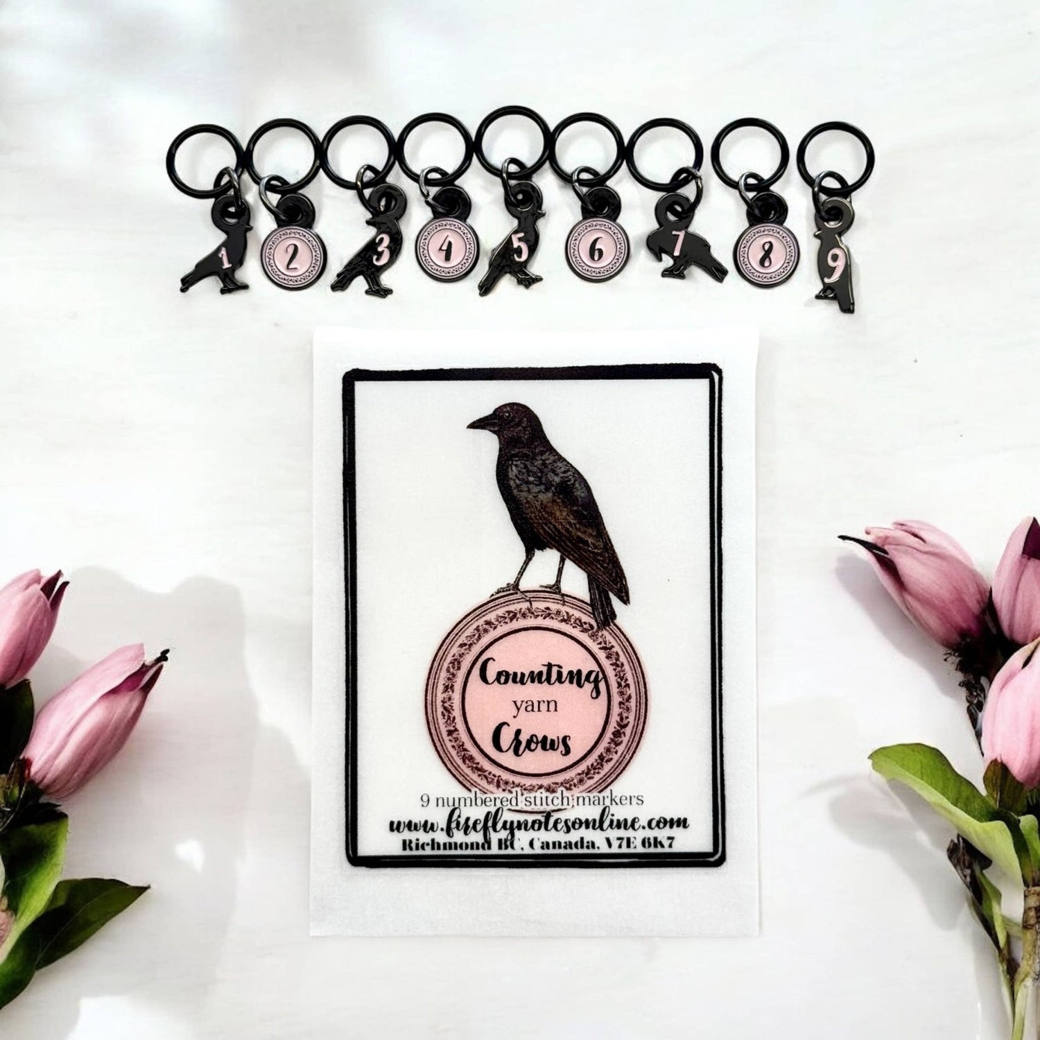 Maskemarkører – tellende kråker – Firefly Notes - Strikkeredet Design - 