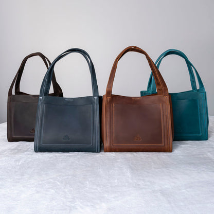 Mini Boxy Tote-veske i skinn - Thread & maple