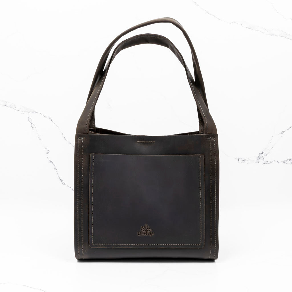 Mini Boxy Tote-veske i skinn - Thread & maple
