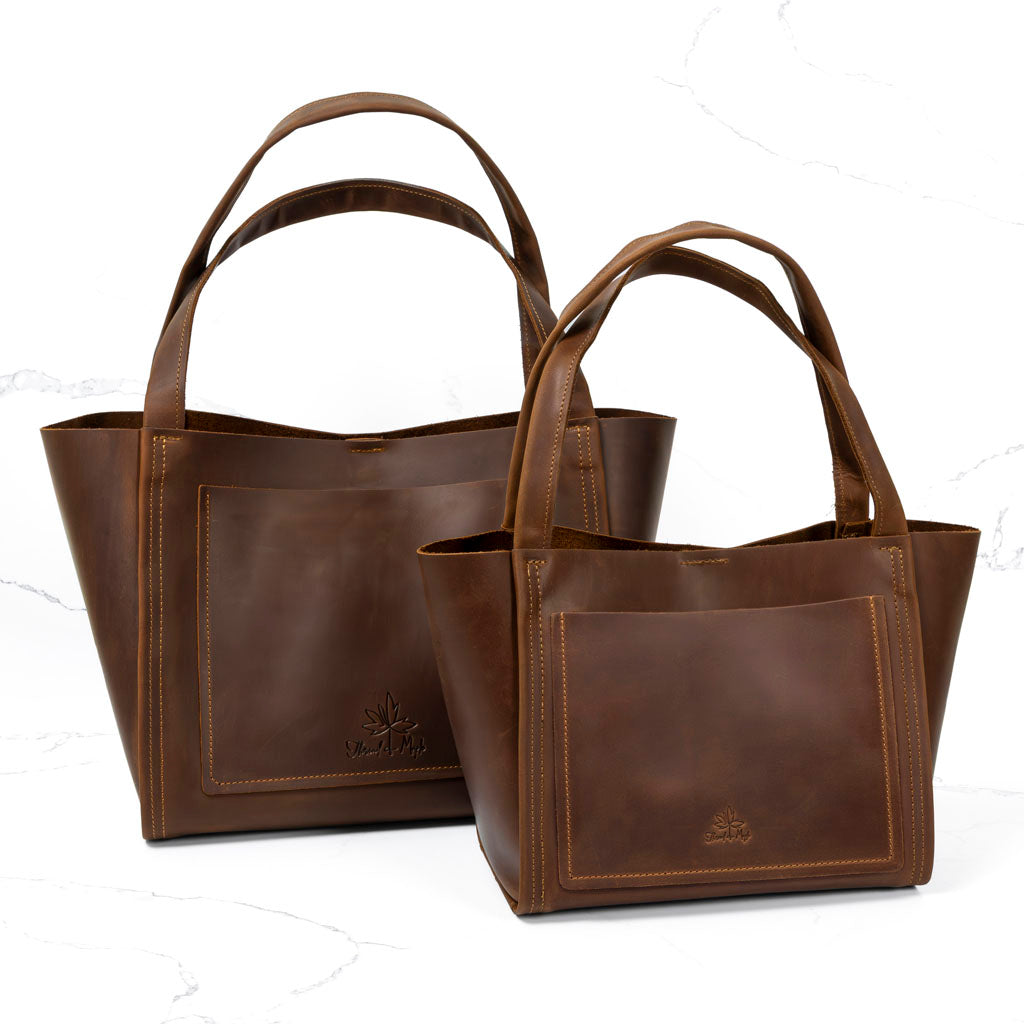 Mini Boxy Tote-veske i skinn - Thread & maple
