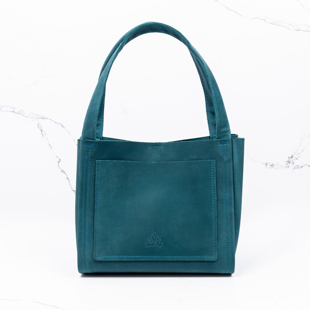 Mini Boxy Tote-veske i skinn - Thread & maple