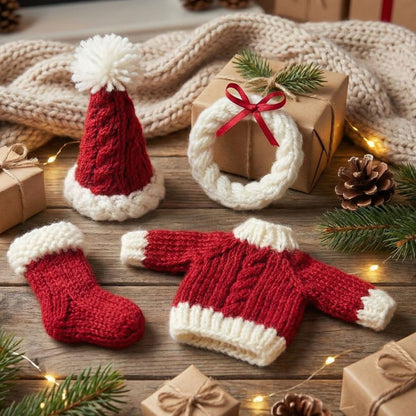 Mini - julepynt – fire supersøte småstrikk som gjør julen ekstra magisk - Strikkeredet Design - 