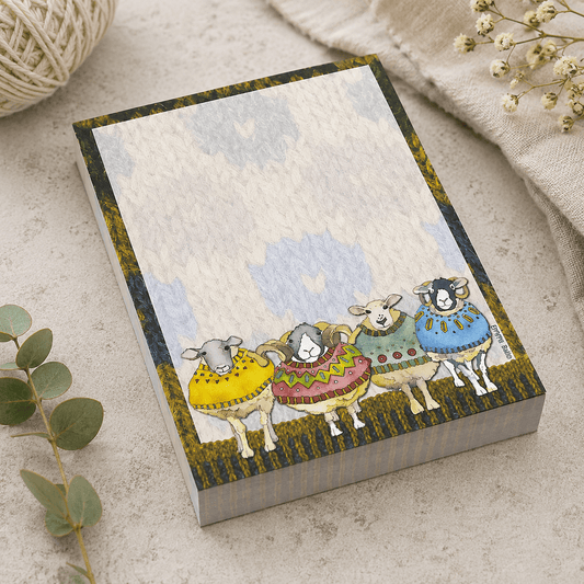 Notatblokk A6 – Sheep In Sweaters – Emma Ball - Strikkeredet Design -
