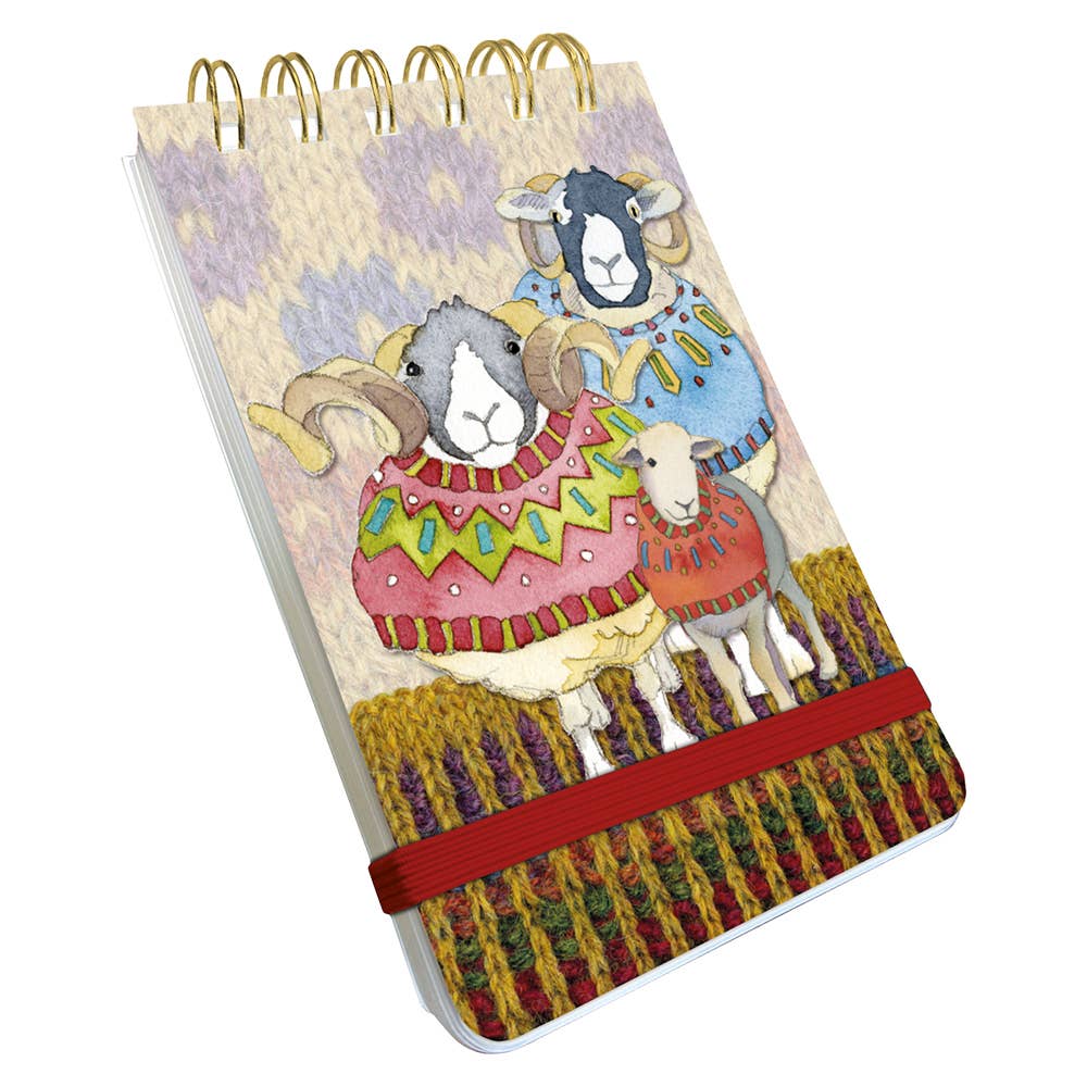 Notatblokk – Sheep in sweaters (mini spiral) – Emma Ball - Strikkeredet Design -