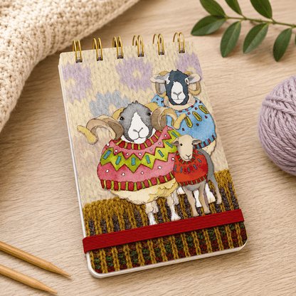 Notatblokk – Sheep in sweaters (mini spiral) – Emma Ball - Strikkeredet Design -