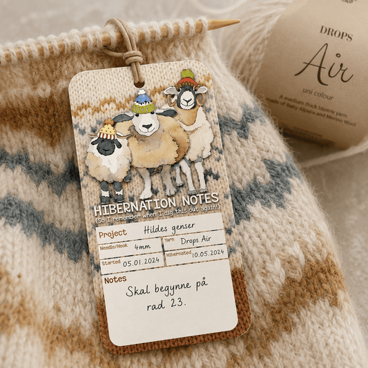 Prosjektlapper (12 stk) – Happy Sheep Hibernation – Emma Ball - Strikkeredet Design -