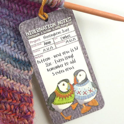 Prosjektlapper (12 stk) – Woolly Puffins Hibernation – Emma Ball - Strikkeredet Design - Annet strikketilbehør