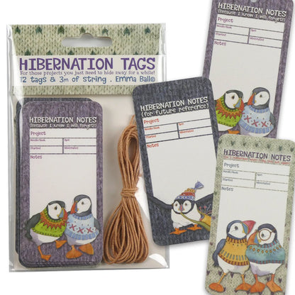 Prosjektlapper (12 stk) – Woolly Puffins Hibernation – Emma Ball - Strikkeredet Design - Annet strikketilbehør