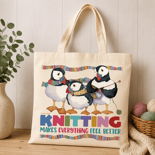 Prosjektveske – knitting makes everything better – Emma Ball - Strikkeredet Design - Prosjektveske