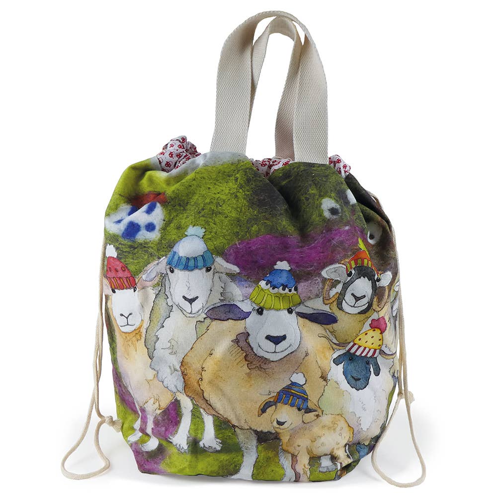 Prosjektveske (large bucket med snøring) – happy sheep – Emma Ball - Strikkeredet Design - 
