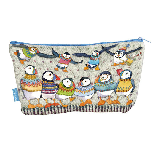 Prosjektveske med glidelås – woolly puffins II – Emma Ball - Strikkeredet Design - 