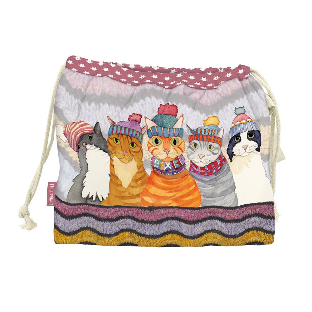 Prosjektveske med snøring – Cats In Hats – Emma Ball - Strikkeredet Design -
